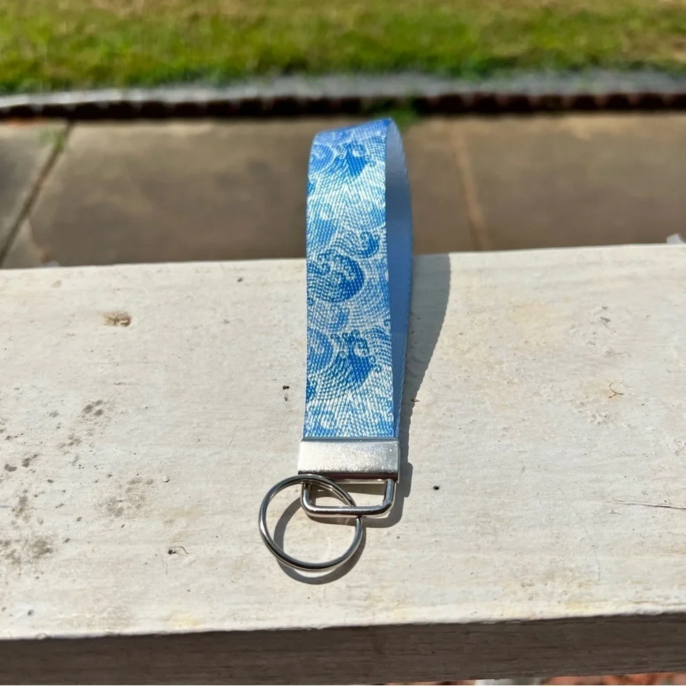 Handmade Blue Ocean Typhoon Waves Keychain Wristlet